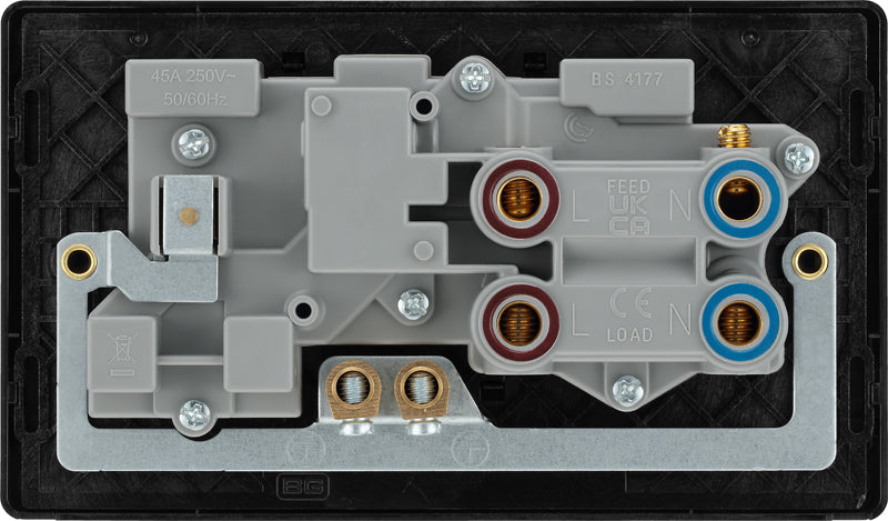 BG Evolve PCDBC70B 45A Cooker Control Socket, Double Pole Switch with LED Power Indicator - Black Chrome (Black) - westbasedirect.com