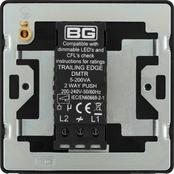 BG Evolve PCDBC81B 2-Way Trailing Edge LED 200W Single Dimmer Switch Push On/Off - Black Chrome (Black) - westbasedirect.com