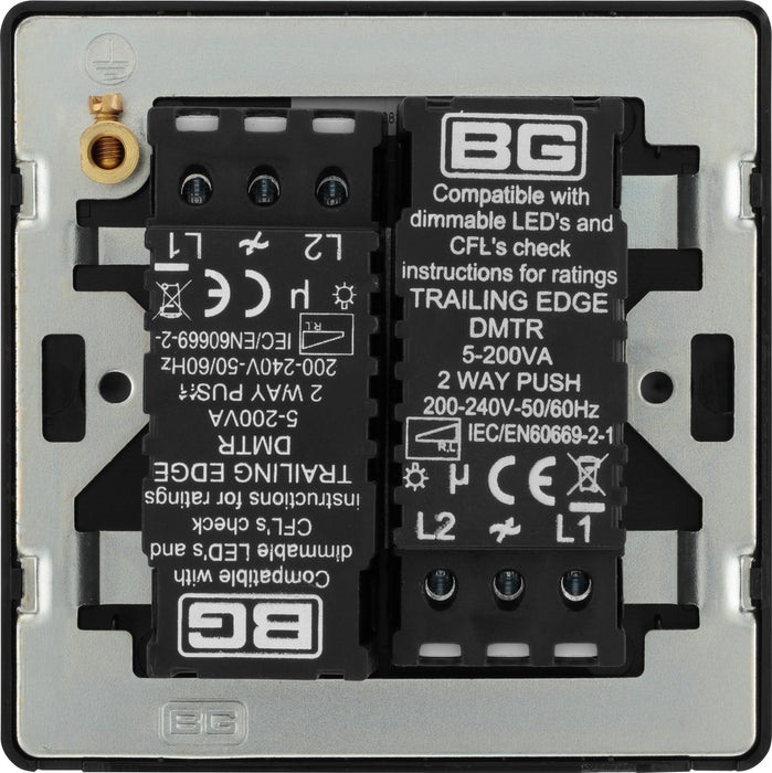 BG Evolve PCDBC82B 2-Way Trailing Edge LED 200W Double Dimmer Switch Push On/Off - Black Chrome (Black) - westbasedirect.com