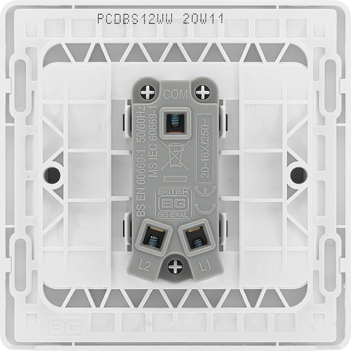 BG Evolve PCDBS12WW 20A 16AX 2 Way Single Light Switch, Wide Rocker - Brushed Steel (White) - westbasedirect.com