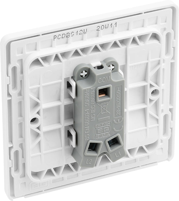 BG Evolve PCDBS12W 20A 16AX 2 Way Single Light Switch - Brushed Steel (White) - westbasedirect.com