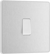 BG Evolve PCDBS13W 20A 16AX Single Intermediate Light Switch - Brushed Steel (White) - westbasedirect.com