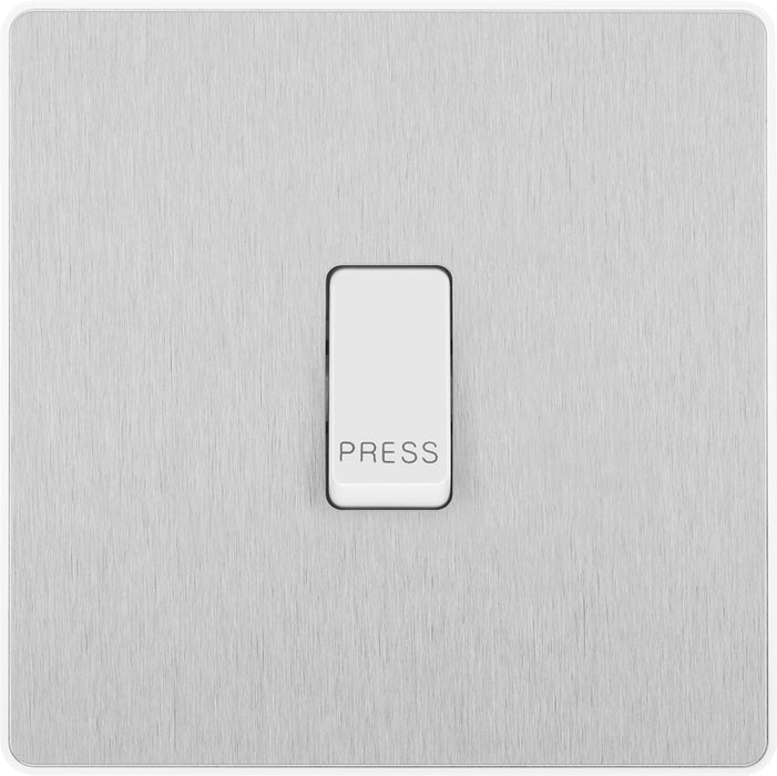 BG Evolve PCDBS14W 10A Single Press Switch - Brushed Steel (White) - westbasedirect.com