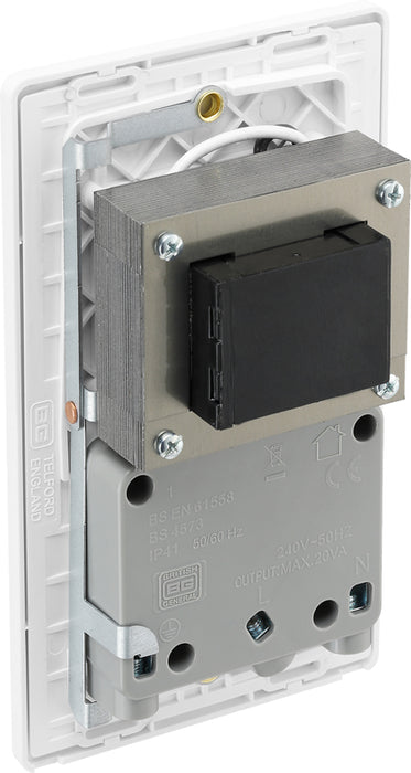 BG Evolve PCDBS20W 115/240V Dual Voltage Shaver Socket - Brushed Steel (White) - westbasedirect.com