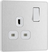 BG Evolve PCDBS21W 13A Single Switched Power Socket - Brushed Steel (White) - westbasedirect.com
