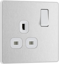 BG Evolve PCDBS21Wx5 13A Single Switched Power Socket - Brushed Steel (White) (5 Pack)