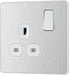 BG Evolve PCDBS21W 13A Single Switched Power Socket - Brushed Steel (White) (5 Pack) - westbasedirect.com