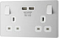 BG Evolve PCDBS22U3W 13A Double Switched Power Socket + 2xUSB(3.1A) - Brushed Steel (White) - westbasedirect.com