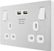 BG Evolve PCDBS22U3W 13A Double Switched Power Socket + 2xUSB(3.1A) - Brushed Steel (White) (5 Pack) - westbasedirect.com