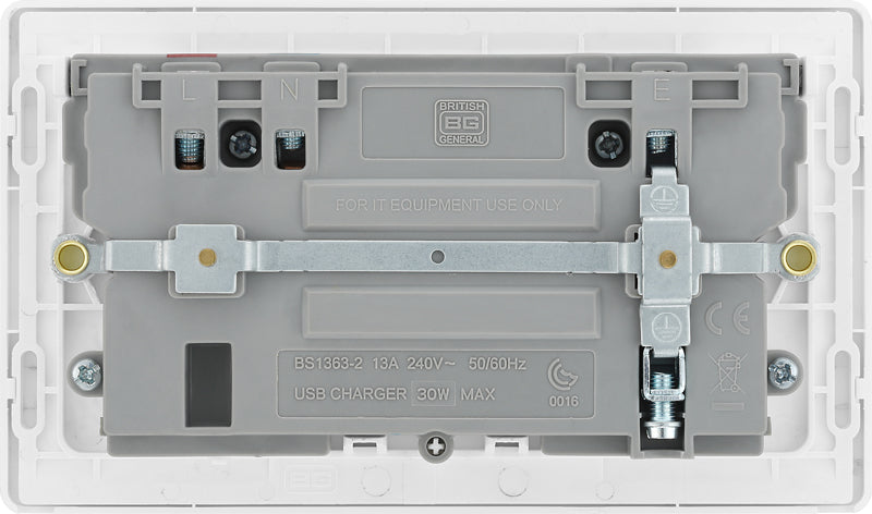 BG Evolve PCDBS22UAC30W 13A Double Switched Power Socket + USB C 30W + USB A(3.1A) - Brushed Steel (White) - westbasedirect.com