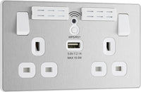 BG Evolve PCDBS22UWRW 13A Double Switched Power Socket + WiFi Extender + 1xUSB(2.1A) - Brushed Steel (White)