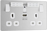 BG Evolve PCDBS22UWRW 13A Double Switched Power Socket + WiFi Extender + 1xUSB(2.1A) - Brushed Steel (White) - westbasedirect.com