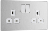 BG Evolve PCDBS22W 13A Double Switched Power Socket - Brushed Steel (White)