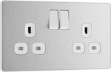 BG Evolve PCDBS22W 13A Double Switched Power Socket - Brushed Steel (White) - westbasedirect.com