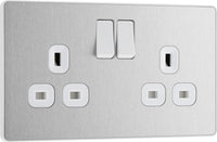 BG Evolve PCDBS22Wx5 13A Double Switched Power Socket - Brushed Steel (White) (5 Pack)