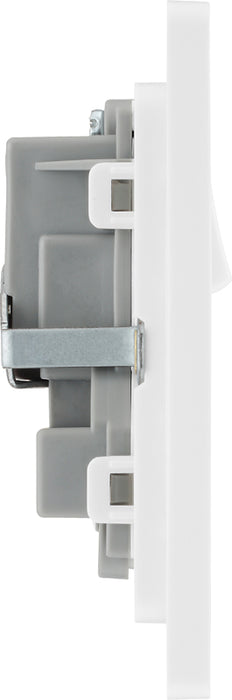 BG Evolve PCDBS22W 13A Double Switched Power Socket - Brushed Steel (White) - westbasedirect.com