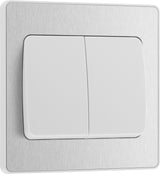 BG Evolve PCDBS42WW 20A 16AX 2 Way Double Light Switch, Wide Rocker - Brushed Steel (White) - westbasedirect.com