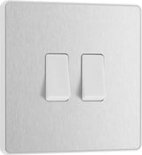 BG Evolve PCDBS42W 20A 16AX 2 Way Double Light Switch - Brushed Steel (White) - westbasedirect.com