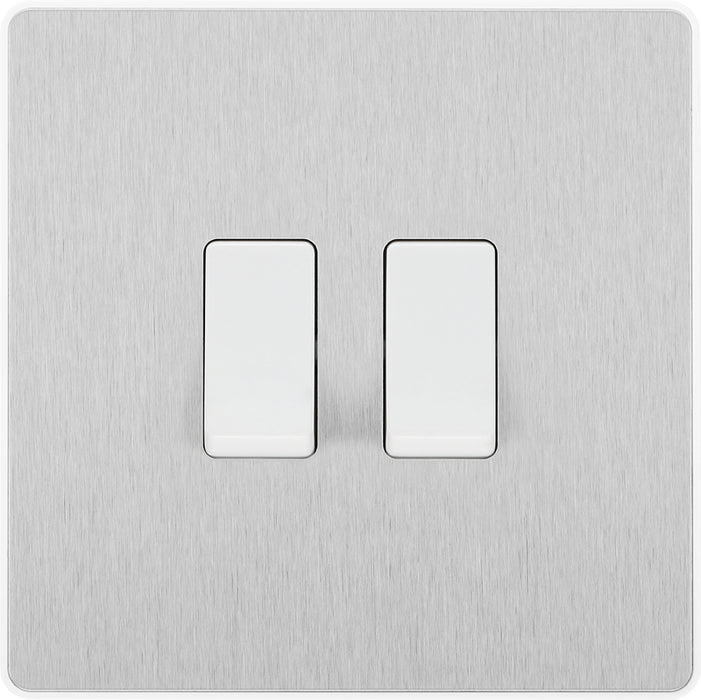 BG Evolve PCDBS42W 20A 16AX 2 Way Double Light Switch - Brushed Steel (White) - westbasedirect.com