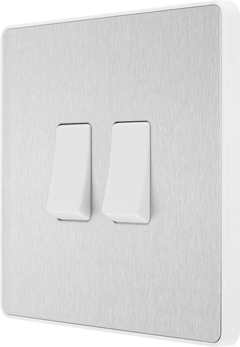 BG Evolve PCDBS42W 20A 16AX 2 Way Double Light Switch - Brushed Steel (White) (5 Pack) - westbasedirect.com