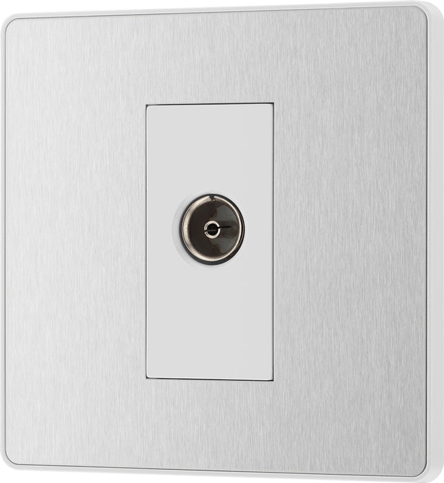 BG Evolve PCDBS60W Single Socket for TV or FM Co-Axial Aerial Connection - Brushed Steel (White) - westbasedirect.com