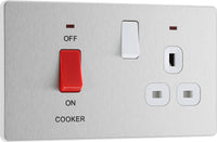 BG Evolve PCDBS70W 45A Cooker Control Socket, Double Pole Switch with LED Power Indicator - Brushed Steel (White)