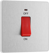 BG Evolve PCDBS74W 45A Double Pole Square Switch with LED Power Indicator - Brushed Steel (White) - westbasedirect.com