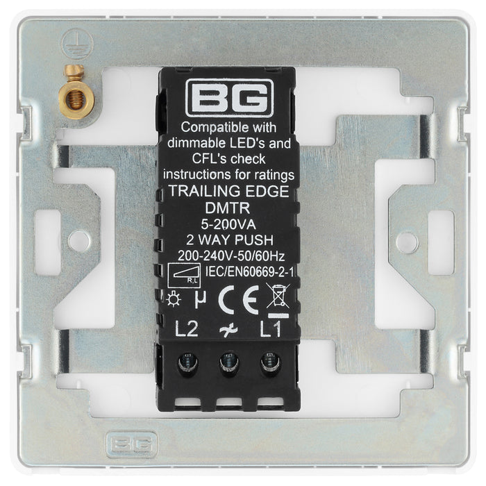 BG Evolve PCDBS81W 2-Way Trailing Edge LED 200W Single Dimmer Switch Push On/Off - Brushed Steel (White) - westbasedirect.com
