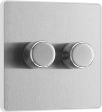 BG Evolve PCDBS82W 2-Way Trailing Edge LED 200W Double Dimmer Switch Push On/Off - Brushed Steel (White)