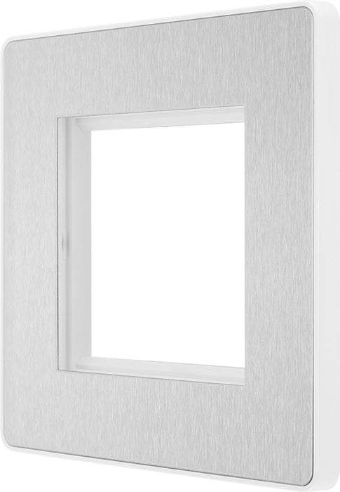 BG Evolve PCDBSEMS2W Twin Euro Module Aperture Single Front Plate (50 x 50) - Brushed Steel (White) - westbasedirect.com