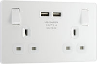 BG Evolve PCDCL22U3W 13A Double Switched Power Socket + 2xUSB(3.1A) - Pearlescent White (White)
