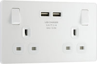 BG Evolve PCDCL22U3Wx5 13A Double Switched Power Socket + 2xUSB(3.1A) - Pearlescent White (White) (5 Pack)