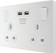 BG Evolve PCDCL22U3W 13A Double Switched Power Socket + 2xUSB(3.1A) - Pearlescent White (White) - westbasedirect.com