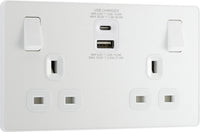 BG Evolve PCDCL22UAC30W 13A Double Switched Power Socket + USB C 30W + USB A(3.1A) - Pearlescent White (White)