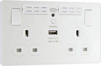 BG Evolve PCDCL22UWRW 13A Double Switched Power Socket + WiFi Extender + 1xUSB(2.1A) - Pearlescent White (White)
