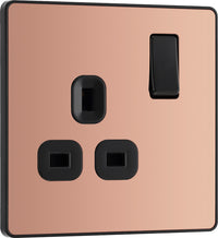 BG Evolve PCDCP21B 13A Single Switched Power Socket - Polished Copper (Black)