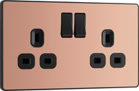 BG Evolve PCDCP22B 13A Double Switched Power Socket - Polished Copper (Black)