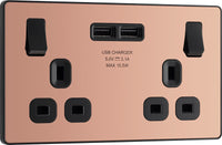 BG Evolve PCDCP22U3Bx5 13A Double Switched Power Socket + 2xUSB(3.1A) - Polished Copper (Black) (5 Pack)