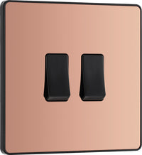BG Evolve PCDCP42Bx5 20A 16AX 2 Way Double Light Switch - Polished Copper (Black) (5 Pack)