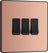 BG Evolve PCDCP43B 20A 16AX 2 Way Triple Light Switch - Polished Copper (Black) - westbasedirect.com