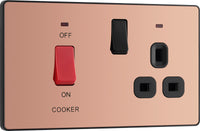 BG Evolve PCDCP70B 45A Double Pole Switch, Cooker Control Socket with LED Power Indicator - Polished Copper (Black)