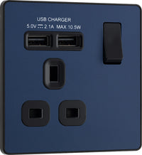 BG Evolve PCDDB21U2B 13A Single Switched Power Socket + 2xUSB(2.1A) - Matt Blue (Black)