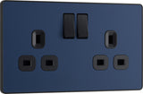 BG Evolve PCDDB22B 13A Double Switched Power Socket - Matt Blue (Black) - westbasedirect.com