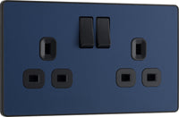 BG Evolve PCDDB22Bx5 13A Double Switched Power Socket - Matt Blue (Black) (5 Pack)