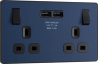 BG Evolve PCDDB22U3B 13A Double Switched Power Socket + 2xUSB(3.1A) - Matt Blue (Black)