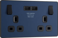 BG Evolve PCDDB22U3Bx5 13A Double Switched Power Socket + 2xUSB(3.1A) - Matt Blue (Black) (5 Pack)