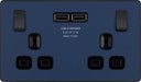 BG Evolve PCDDB22U3B 13A Double Switched Power Socket + 2xUSB(3.1A) - Matt Blue (Black) (5 Pack) - westbasedirect.com