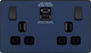 BG Evolve PCDDB22UAC30B 13A Double Switched Power Socket + USB C 30W + USB A(3.1A) - Matt Blue (Black) - westbasedirect.com
