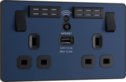BG Evolve PCDDB22UWRB 13A Double Switched Power Socket + WiFi Extender + 1xUSB(2.1A) - Matt Blue (Black) - westbasedirect.com