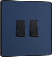 BG Evolve PCDDB42Bx5 20A 16AX 2 Way Double Light Switch - Matt Blue (Black) (5 Pack)